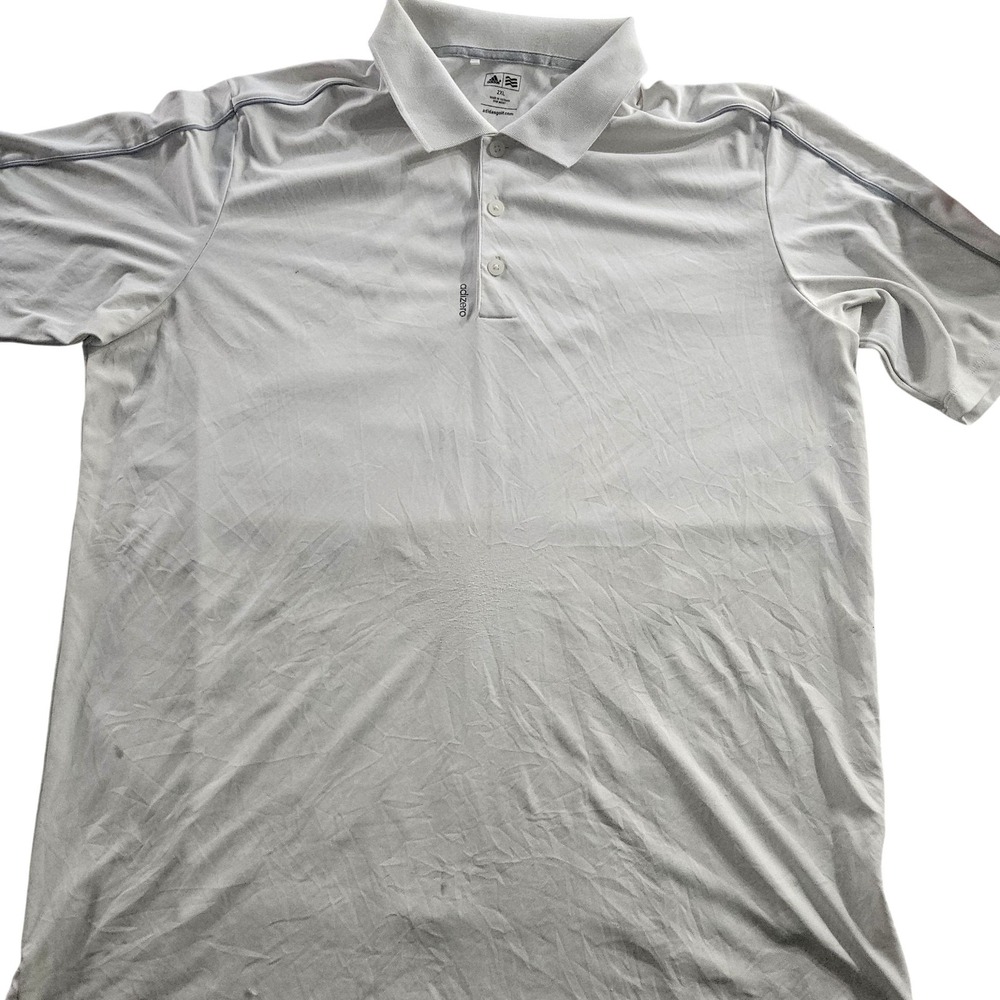 Adidas Polo Shirt Mens 2XL White Golf Performance 3 Stripe Logo Lightweight - Picture 1 of 6